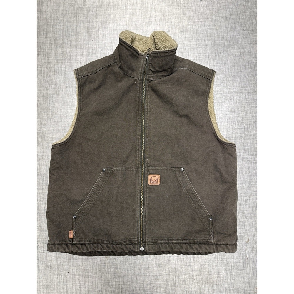 Men's Sorel Sherpa Lined Canvas Work Vest Heavy Outdoor Workwear Brown‎ Sz XL
